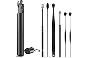 ARVONO Ohrenreiniger Edelstahl Set, Ohrenschmalz Entferner, Ear Cleaning Ohr Schmalz Reiniger Werkzeug, Wiederverwendbare, Sicher und effektiv Spirale Ohrreiniger für Kinder Erwachsene [6 Stück,Schwarz]
