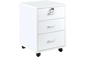 CLIPOP Armadietto da ufficio bianco – 3 cassetti chiudibile con serratura con 4 rotelle girevoli, in legno, sotto la scrivania, per fogli A4, lettere e cartelle di file