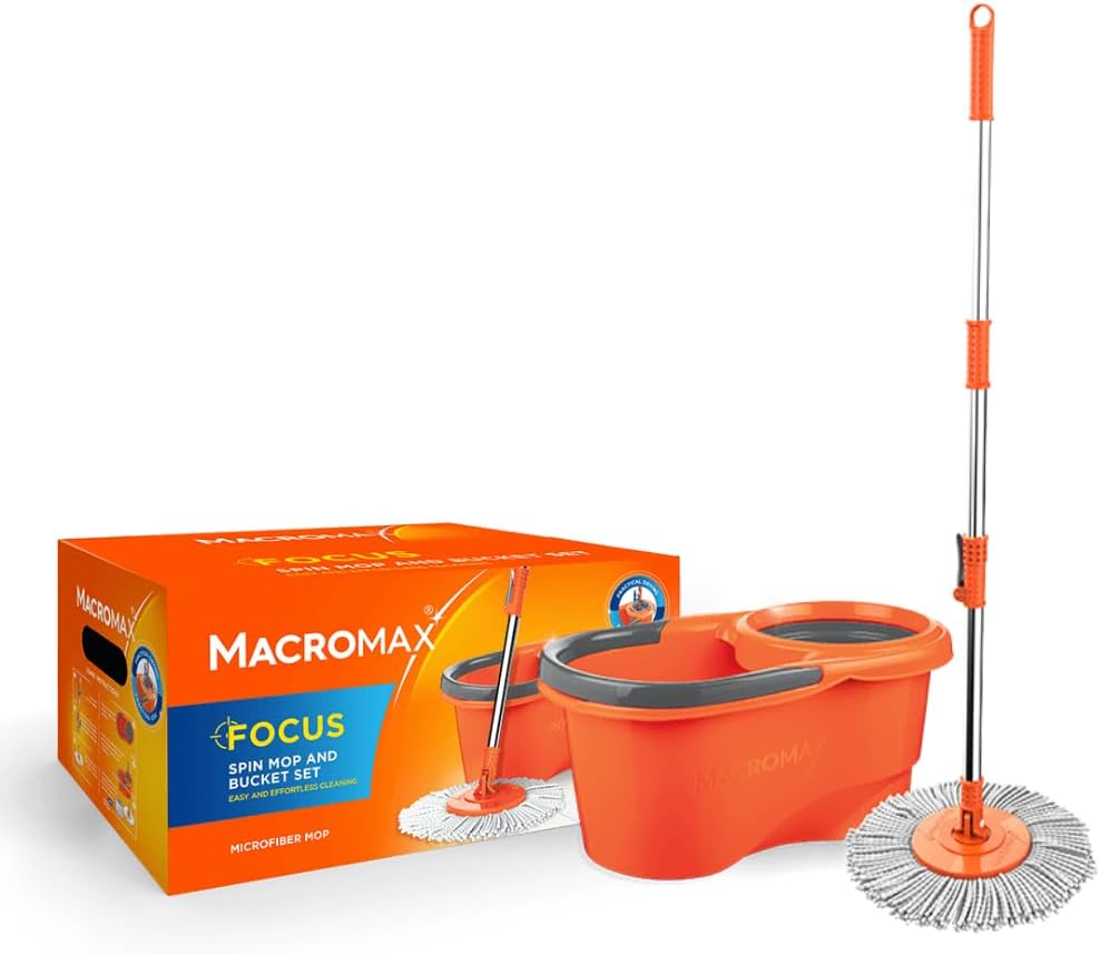 Macro Max Focus Otomatik Temizlik Seti, Pedalsız Döner Sıkmalı 360 Başlıklı Mikrofiber Paspas