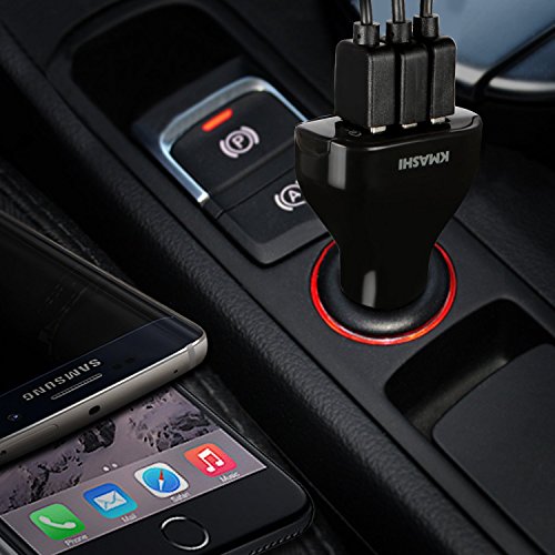 KMASHI Caricabatterie Auto 3-Porte Caricatore USB Universale Quick Charge 2.0 39W Car Charger per iPhone, iPad, Smartphone Samsung Galaxy, Huawei, LG, Nexus
