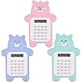 ELECDON Calculator, 3 Packs Basic Calculator Creative 8-Digit Display Beginner Portable Cartoon Bear Style Calculator Rubber Button Pocket Size Calculator for Desktop Home Office Students Supplies