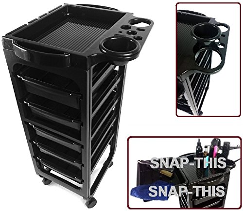 TekNoh Evolve - 6 Tier - EMO Salon Rolling Storage Trolley (with Free Tint Bowl) - Hairdressers Hairdressing Spa Hair Stylist Beauty Barber Cart Drawers Roller - (Black)