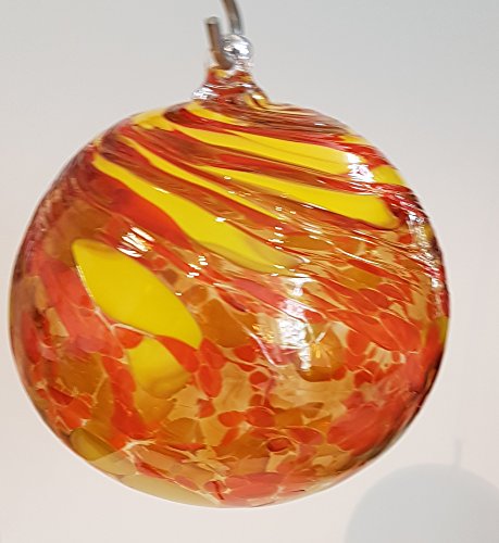 Kugel zum hängen bunte Glaskugel gelb orange mundgeblasenes Kristallglas Fensterdekoration Durchmesser ca. 13 cm Oberstdorfer Glashütte