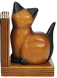 Katze Buchstützen x 2 : Handgeschnitzte hölzerne tierische Verzierung : Qualitätsweihnachtsgeschenk für Männer u. Frauen : Traditionell Handgefertigt aus Holz: Haus Dekoration - 4