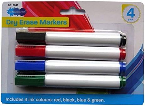Large Dry Erase White Board Markers - Pack of 4 - Different Colours