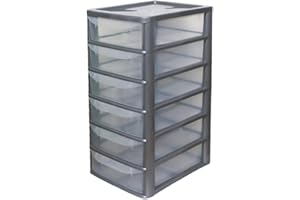 Khanary Plastic Storage Drawer A4 Storage Box Multipurpose Organizer Office Desktop Tabletop Counter School Bedroom Garage Kids Room Vanity organizer Black/Silver-Clear (Silver Clear, 6 Tier Small)