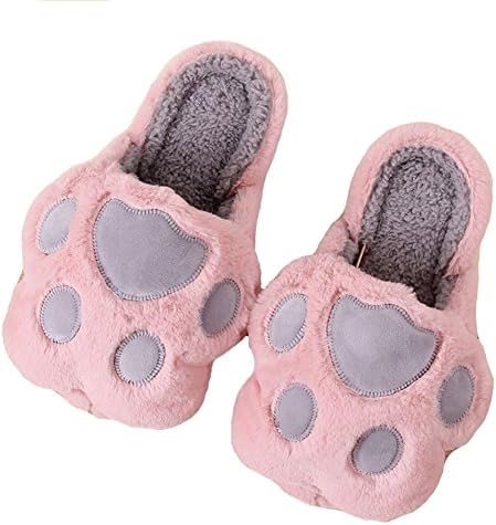 Juuly Plush Cotton Slippers Soft Comfortable Paw Shape Slippers Indoors Cute Winter Warm Shoes for Women Teens Girls Pink