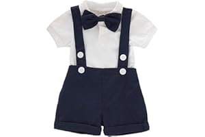 Gajaous Baby Jungen Gentleman Anzüge, Kinder Kurzarm Bowtie Shirt Strampler + Hosenträger Shorts Overalls Festliche Taufe Hochzeit Gentleman Shorts Set