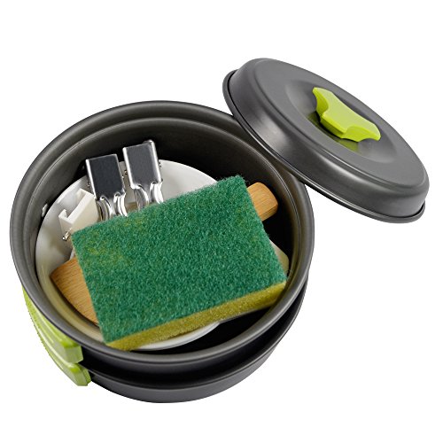 Camping Kochgeschirr Outdoor Campingküche tragbare Kombination Geschirrsets Picknick Reise Küchenausstattung Topf und Pfannenset Pot Pan Sets 1-2 Person - 6