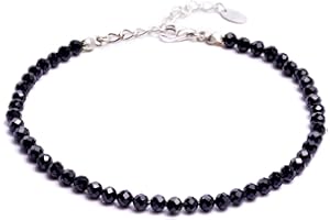 BERGERLIN Bracelet de Cheville véritable Pierre Naturelle avec Fermoir Doré ou Argent Sterling 925 - Perles à facettes - Bracelet Cheville avec Certificat d'Authenticité