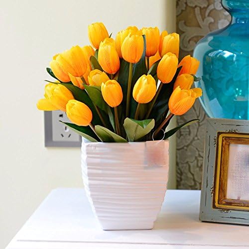 Hctina Artificial flower Tulip Suite Of Plants Flowers In Vases Ceramic Yellow