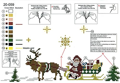 Wundervolle Stickpackung “ FRÖHLICHE WEIHNACHTEN “ mit zauberhaften Rentieren und dem Weihnachtsmann auf einem Schlitten – Stickdecke 40 cm x 100 cm – Kreuzstich vorgezeichnet – Stickgarn aus 100 % Baumwolle – qualitativ hochwertig – zum Sofort-Loslegen – Tischläufer 40×100 cm – zum Selbersticken – aus dem KAMACA-SHOP – Advent Weihnachten Herbst - 3