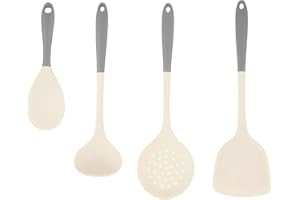 TAIZER 4 Piezas Utensilios de Cocina,Cuchara Silicona Cocina,Cuchara Silicona,Espumaderas de Cocina,Cucharones de Cocina Para Remover, Agitar, Escurrir y Mezclar