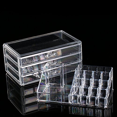 Yosoo 3 Schubladen Make-up Ausstellungsstand Kosmetik Aufbewahrungsbox Transparent Regal Acrylharz- Material Kiste - 3