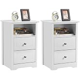 Yaheetech Bedside Tables with 2 Drawers 40 x 35 x 60 cm | Vintage Bedside Tables for Bedroom Lacquered Wood Table for Bed Whi
