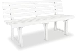Tomaino - Banco de exterior e interior, banco de jardín de plástico, cómodo y resistente – 3 plazas (blanco)