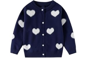 DHASIUE Girls Cardigan Heart Jacquard Long Sleeve Knitted Children Kid Outwear 3-7 Years
