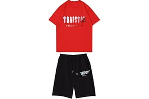 BFTHWY Trapstar - Maglietta 2 Pezzi, Motivo Trapstar e Pantaloncini da Uomo, con Logo Stampato Trapstar, a Maniche Corte, Unisex, in Cotone, Taglie S-2