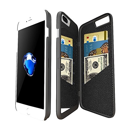 iPhone 7 Plus Funda con Espejo y Billetera para Las Mujeres -Bidear (TM) Protector Caso Dura con Ranura para Tarjetas para Apple iPhone 7 Plus and iPhone 6 plus/6s Plus-5.5 Pulgadas(Negra)