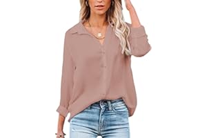 NONSAR - Blusa para mujer de manga larga y cuello de pico, con botones, elegante, informal, para el trabajo