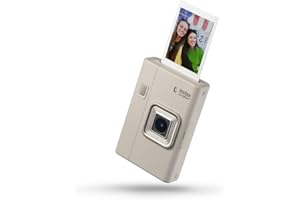 Fujifilm instax mini LiPlay+ Sand Beige - Fotocamera Istantanea Ibrida e Stampante per Smartphone, schermo LCD, registrazione audio, doppio obiettivo, principale e grandangolo selfie, 320dpi