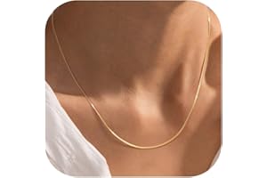 BodyBonita Goldkette Halskette für Damen – 925 Sterling Silber Verschluss Choker Halskette 14K vergoldet 14/16/18/20 Zoll dünne einfache Box Figaro Kette Fischgrätenhalskette Goldschmuck