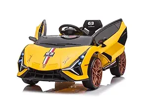 Speed Car Lambo 1919 for Kids Battery Operated Ride on Car Double Open Race Car (112 X 65 X 45 cm)(Yellow)