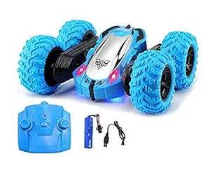 Cubiq Double Sided 360 Degree Remote Control Rechargeable Stunt Car Toy with LED Lights for Kids Best Gift for Kids Boys Girls 4WD Flips Rotating Electric Off Road (Multicolor)