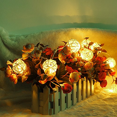 Weihnachtsbeleuchtung 20 Rattan Ball Lichterkette String Lights Batteriebetrieben für Hochzeit, Geburtstag Party, Weihnachtsdeko, 2,2 m, Warm Weiß - 6