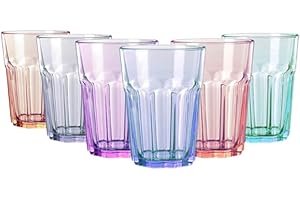 TRESV Set de 6 Vasos de Colores Pastel, Vasos de Cristal Multicolor Altos de 365 ml,Aptos para Lavavajillas (365ml Todo color)