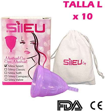 Sileu Menstrual Cup Sport Model, Made from Surgical Grade Silicone, Female Athletes or with High Level of Physical Activity, Low to High Volume Menstrual  Flow, Natural Alternative to Tampons and Towels Talla L Comprar 10 copas