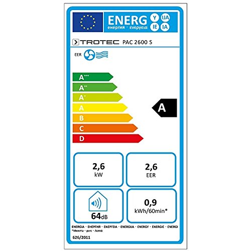 TROTEC Lokales mobiles Klimagerät Klimaanlage PAC 2600 S mit 2,6 kW / 9.000 Btu, EEK: A (Inkl. Programmierbarer 24-Stunden-Timer, Fernbedienung, 2 Ventilationsstufen, Einstellbare Luftausblasrichtung) - 4