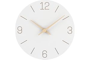 NESIFEE Orologio da Parete in Legno, Moderno e Minimalista, Orologio Parete Senza Cornice da 30CM,Con Movimento al Quarzo Silenzioso, Decorazione, Soggiorno, Cucina, Bianco