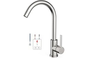 PORTOALEGRE Niederdruck Armatur Küche mit 2 Strahlarten, 360 ° Drehbare Wasserhahn Küche, Leicht zu zerlegen und zu waschen, Spültischarmatur für Boiler, Untertischgeräte (Gebürstet, Niederdruck/l-shape)