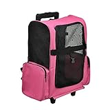 [pro.tec] Mochila / carrito para perros 2 en 1 - transportín para perros y gatos (rosa) - con 4 ruedas