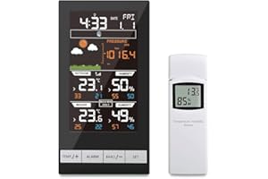 ECOWITT Weather Stations, Wireless Color Forecast LCD Dispaly with 1 Remote Sensors, Color screen for Indoor/Outdoor Thermo-Hygrometer Barometric Pressure Weather station for Home