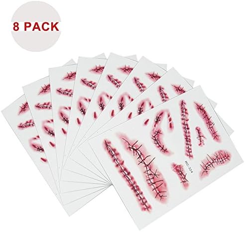 MKQPOWER Halloween Zombie Scars Tattoos Stickers Waterproof Temporary Tattoo Wound Removable Special Costume Makeup Stickers SBT-V (8pcs)