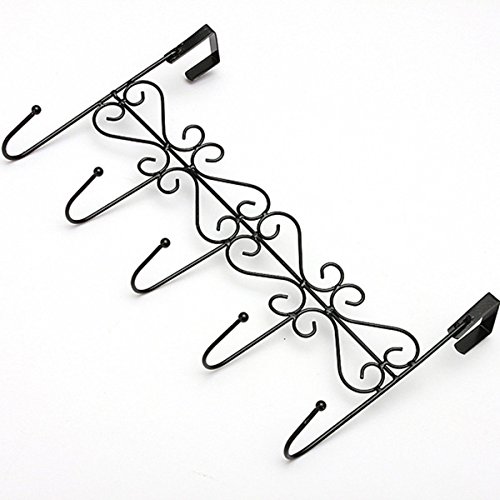 Vintage Türgarderobe Hakenleiste Garderobenleiste Kleiderhaken Stahl glanz Chrom mit 5 Haken (Schwarz) - 3
