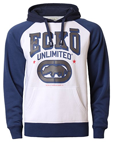 Mens ECKO Fleece Hoodie BERKELEY Overhead Hooded Graphic Sweatshirt Top, Blue/White, Large