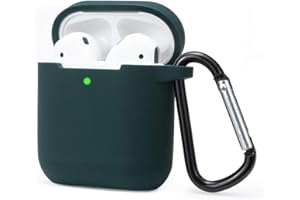 KOKOKA Schutzhülle Hülle Kompatibel mit AirPods 2 & 1, Silikon Schutzhülle Hülle Case für AirPods 2 & 1, LED an der Frontseite Sichtbar Stoßfeste Schutzhülle, Dunkelgrün