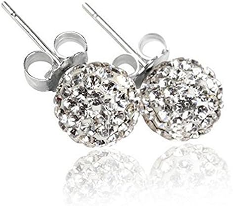 Shamballa Style Earrings 8mm Disco Ball on Silver Stud - Silver - SHIPPED FROM UK