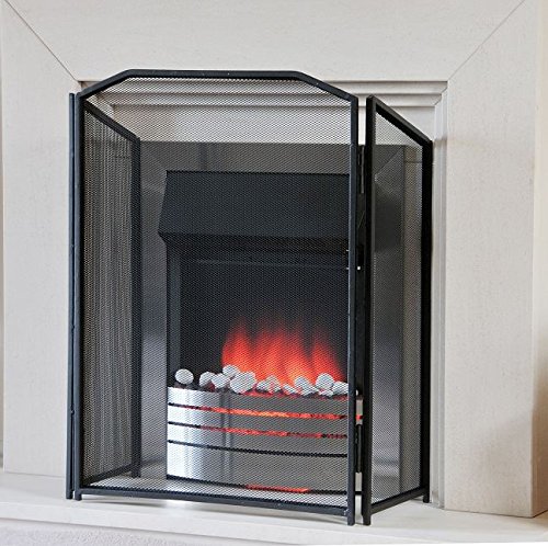 “Minster” Three Fold Fire Screen/Guard In Satin Black