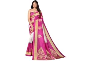 Satrani Damen Poly Silk Bedruckter Sari mit ungenähtem Blusenstück