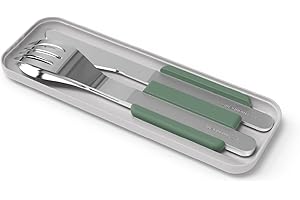 monbento - Set Couverts Lunch Box Slim Natural Vert - 3 Pièces Fourchette Couteau Cuillère - Couverts Nomades pour Bentos MB Original et MB Square - Travail/Ecole/Pique-Nique - Inox -