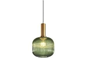 HJXDtech - Suspension Luminaire Industrielle Vintage en Verre Nervuré,Plafonnier avec fini en laiton poli Lustre,Suspension Lampe de Salle à Manger Cuisine Salon Chambre (Vert, 20CM)