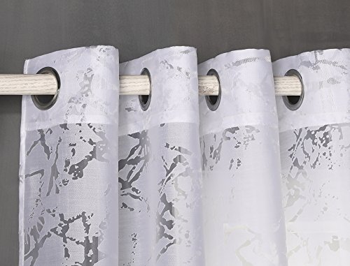 comprare on line Tenda trasparente con occhielli, dimensioni: 140 x 260 cm, per soggiorno, camera da letto e camera.Modello Burnout Traranta. 140_x_260_cm bianco prezzo