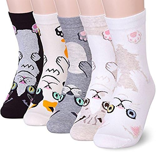 Womens Cat Socks - Crazy Cute Animal Dog Owl Print Crew Novelty Fun Funny Gift