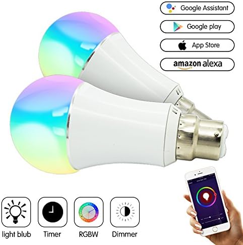 [2 Pack]Smart Bulb, Bakros Color Changing Led Light Bulb [B22 bayonet 6W] 40Watts Equivalent. Mood Light Bulbs that Compatible with Alexa/Google Home [Dimmable] [Remote Control] [No HUB].