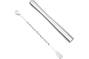 RUCUDIM Set Di 2 Pestello Da Cocktail E Cucchiaio Da Cocktail in Acciaio Inox Cocktail Muddler,strumenti Mojito in Acciaio Inox,mojito Muddler Pestello Cocktail in Bar Spoon Strumenti Per Barman