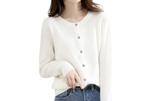 JIANGZ Cardigan Femme,Col Ras du Cou Blanc Slim Fit Cardigan Cropped Cardigan Doux Cosy Manches Longues Manteau Tricoté Ouvert Avant Pull Veste Vêtements D'Extérieur pour Femmes,L